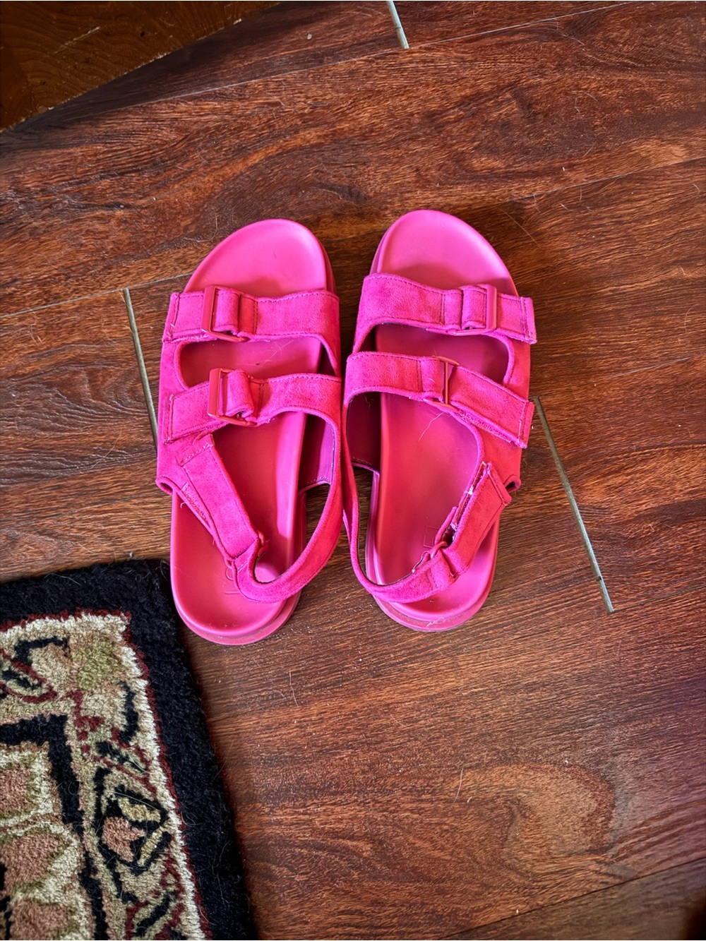 LOFT Hot Pink Double-Strap Buckle Sandals
